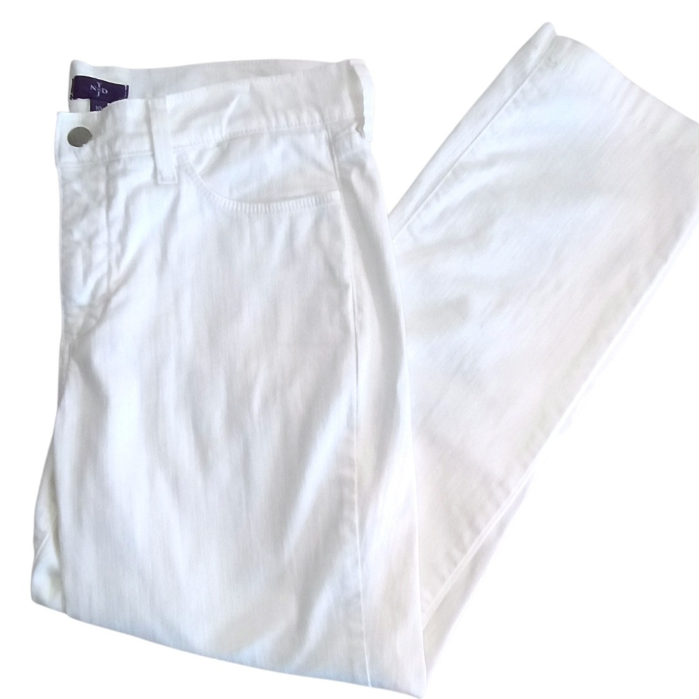 NYDJ Womens White Straight Leg Jeans Size 10 Stretch Denim Made in USA Mid Rise